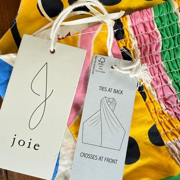 Joie NWT XS Cotton Halter Crop Top Colorful Fruit Abstract Print Smocked Preppy - Picture 8 of 15